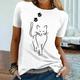 Women's T shirt Tee Cotton 100% Cotton Cat Casual Weekend Black White Gray Print Short Sleeve Basic Round Neck Regular Fit