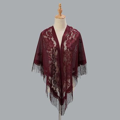 Flower Embroidery Triangle Tassel Scarf Solid Color Hollow Shawl/Wedding Guest Wrap Outdoor Sunscreen Travel Head Wrap Hair Accessories