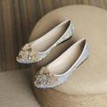 Women's Flats Ladies Shoes Valentines Gifts Bling Bling Dress Shoes Wedding Daily Solid Color Wedding Flats Bridesmaid Shoes Rhinestone Flower Flat Heel Elegant Comfort Satin Loafer Apricot (five