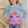 Kids Girls' T shirt Long Sleeve Unicorn 3D Print Animal Print Purple Children Tops Fall Active Basic School Casual Sports Back to School Regular Fit 4-12 Years