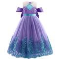 Girls' Dress The Little Mermaid Ariel Floral Tulle Dress Party Festival Embroidered Mesh Bow Purple Green Cotton Midi Sleeveless Princess Sweet SatinDresses Summer Regular Fit 3-10 Years
