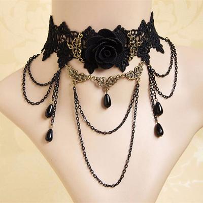 Choker Necklace Pendant Necklace For Women's Party Halloween Masquerade Synthetic Gemstones Crystal Lace Layered Black