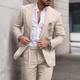 Blue Dark Blue Dark Gray Men's Wedding Beach Summer Linen Suits Solid Colored 2 Piece Tailored Fit Single Breasted One-button 2024