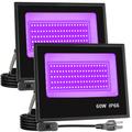 LED Black Lights 1-2 Pack of 30W 60W 120W UV Floodlight 395nm-405nm IP66 Waterproof Outdoor High-power Black Light Plug with Switch (59in) Used for Iuminescent Parties Stages UV Resin Curing Paint Ser