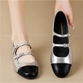 Women's Flats Ballerina Plus Size Soft Shoes Wedding Party Office Wedding Flats Buckle Flat Heel Round Toe Closed Toe Vintage Fashion Classic Faux Leather Loafer Almond Black Silver