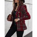 Women's Blazer Geometric Print Plaid Long Sleeve Coat Spring Fall Valentine's Day Double Breasted Regular Jacket Red