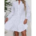 Women's White Dress Lace Dress Casual Dress Mini Dress Embroidered Button Street Date Streetwear Basic Split Neck Long Sleeve Loose Fit White Color S M L XL 2XL Size