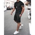 Men's Tee Drawstring Waist Shorts 2 Pieces Outfits Striped Crewneck Daily Wear Vacation Short Sleeves 2 Piece Striped Trim Clothing Apparel Fashion Sport Casual