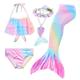 Kids Girls' Five Piece Swimwear Beach Rainbow Cute Monofin Bathing Suits 3-10 Years Summer Purple