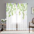 Floral Sheer Curtain Panels Grommet/Eyelet Curtain Drapes For Living Room Bedroom, Farmhouse Curtain for Kitchen Balcony Door Window Treatments Room Darkening