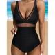 Women's Swimwear Bikini Normal Swimsuit Mesh Patchwork Solid Color Leopard Beach Wear Holiday Bathing Suits