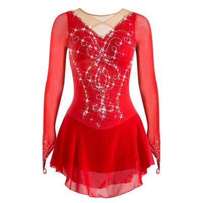 Figure Skating Dress Women's Girls' Ice Skating Dress White Black Red Open Back Mesh Spandex High Elasticity Training Competition Skating Wear Handmade Classic Crystal / Rhinestone Long Sleeve Ice