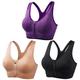 3 Pack Women's High Support Sports Bra Running Bra Seamless Zip Front Racerback Bra Top Padded Yoga Fitness Gym Workout Breathable Shockproof Quick Dry Khaki Black White Solid Colored