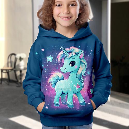 Girls' 3D Galaxy Unicorn Hoodie Pullover Long Sleeve 3D Print Fall Winter Active Fashion Cute Kids 3-12 Years Outdoor Casual Daily Regular Fit