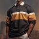 Stripe Men's Casual 3D Print Rugby Polo Golf Polo Outdoor Casual Daily Streetwear Polyester Long Sleeve Turndown Polo Shirts Yellow Brown Fall Winter S M L Micro-elastic Lapel Polo