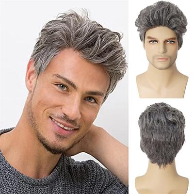 Brown Mens Wig Handsome Male Short Hair Synthetic Carnival Costume Toupee for Men Daily Party Use