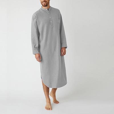 Men's Pajamas Loungewear Nightgown Sleepwear 1 PCS Pure Color Fashion Comfort Soft Home Bed Polyester Breathable Crew Neck Long Sleeve Basic Fall Spring Blue Gray