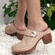 Women's Clogs Slip-Ons Block Heel Sandals Plus Size Vintage Clogs Work Daily Embroidered Cut-out Winter Flower Block Heel Chunky Heel Wedge Heel Round Toe Elegant Vintage Fashion PU Black Pink Beige