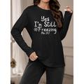 Women's Christmas Pajamas Top Letter Warm Comfort Soft Home Xmas Christmas Daily Spandex Warm Breathable Crew Neck Long Sleeve Fall Winter Black White