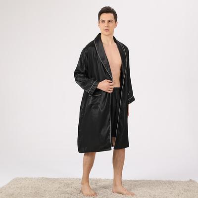 Men's Plus Size Robe Silk Robe Robes Gown Silk Kimono 2 Pieces Waves Simple Comfort Home Daily Faux Silk Polyester Gift Lapel Long Sleeve Robe Top Shorts Pocket Adjustable Belt Included Winter Fall