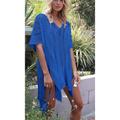 Women's Summer Dress Cover Up Oversized Crochet Party Vacation Casual Short Sleeves Lake blue Almond Rust Red Color