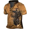 Graphic Sailboat Skulls Daily Retro Vintage Casual Men's 3D Print T shirt Tee Henley Shirt Raglan T Shirt Tee Top Holiday Vacation Going out T shirt Yellow Burgundy Blue Short Sleeve Henley Shirt