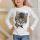 Kids Girls' T shirt Long Sleeve 3D Print Animal Cat White Black Gray Children Tops Fall Winter Active Sports Fashion Outdoor Daily Indoor Regular Fit 3-12 Years