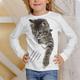 Kids Girls' T shirt Long Sleeve 3D Print Animal Cat White Black Gray Children Tops Fall Winter Active Sports Fashion Outdoor Daily Indoor Regular Fit 3-12 Years