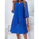 Women's Party Dress Cocktail Dress Ruffle Patchwork Crew Neck 3/4 Length Sleeve Ombre Midi Dress Office Vacation Navy Blue Spring Winter