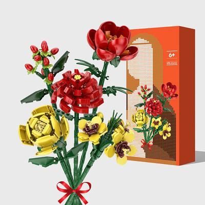 Women's Day Gifts Flower Rose Bouquet Building Kit with Cover Display Box Diy Flower Botanical Collection Building Blocks Bricks Desk Home Mother's Day Gifts for MoM