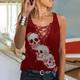 Women's Lace Shirt Tank Top Going Out Tops Halloween Shirt Skull Casual Sleeveless Light Blue Black Red Print Lace up Sleeveless Basic V Neck Regular Fit