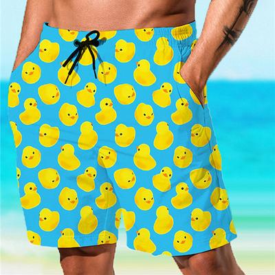 Men's Animal Graphic Prints Little Yellow Duck Swimming Trunks Board Shorts Swim Shorts Mid Waist Hawaiian Boho Casual Daily Holiday Drawstring with Mesh lining Elastic Waist Designer Clothing Apparel