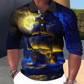 Men's Polo Shirt Golf Shirt Graphic Prints Vintage Pirate Sailboat Turndown Red Royal Blue Blue Green Gray Outdoor Street Long Sleeve Print Clothing Apparel Fashion Streetwear Designer Soft