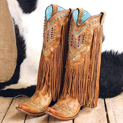 Tassel 1970s Shoes Western Boot Square Toe Hippie Cowboy Women's Masquerade Party / Evening Adults' Shoes