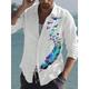 Men's Shirt Butterfly Graphic Prints Portrait Feather Turndown Red / White Green / Black White Blue White Black / Crystal Outdoor Street Long Sleeve Print Button-Down Clothing Apparel Fashion