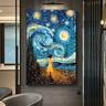 Starry Night Handpainted Wall Art Van Gogh Art Handmade Starry Night Landscape Vintage Oil Painting Forest Wall Art For Home No Frame