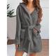 Women's Fleece Coral Robe Fluffy Fuzzy Bathrobe Pajama Robes Gown Pure Color Casual Comfort Soft Home Daily Bed Coral Velvet Warm Hoodie Long Sleeve Pocket Fall Winter Black White