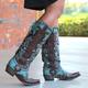Women's Boots Cowboy Boots Plus Size Outdoor Work Daily Color Block Knee High Boots Winter Rivet Embroidery Block Heel Chunky Heel Pointed Toe Square Toe Elegant Vintage Fashion PU Zipper Blue