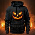 Halloween Mens Graphic Hoodie Cartoon Prints Daily Classic Casual 3D Pullover Holiday Going Out Hoodies Black Grey Custom Long Sleeve Circles Pumpkin Face Cotton