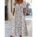 Women's A Line Dress Summer Dress Print Dress Floral Print Pocket Print V Neck Midi Dress Daily Vacation Short Sleeve Summer Spring