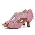 Women's Latin Shoes Performance Glitter Crystal Sequined Jeweled Sandal Heel Rhinestone Glitter Flared Heel Zipper Black / White White / Silver Pink