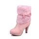 Women's Boots Valentines Gifts Heel Boots Party Color Block Fleece Lined Booties Ankle Boots Winter Fur Trim Bowknot Platform High Heel Chunky Heel Round Toe Sweet Faux Leather Loafer Black White Pink