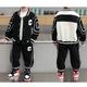 2 Pieces Kids Boys Tracksuits Outfit Solid Color Letter Long Sleeve Pocket Set Sports Daily Spring Fall 7-13 Years Black Blue