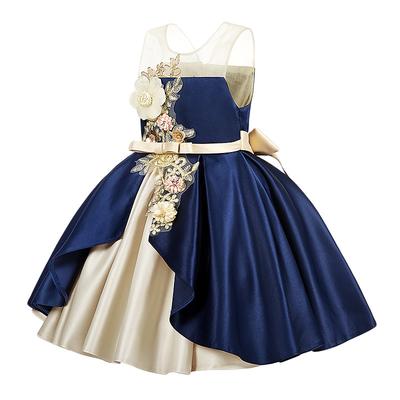 Kids Girls' Dress Solid Colored Sleeveless Lace up Bow Active Sweet Polyester Knee-length Floral Embroidery Dress Red Navy Blue Purple