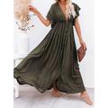 Women's Casual Dress Swing Dress White Dress Long Dress Maxi Dress Ruffle Backless Vacation Beach Bohemia Maxi V Neck Short Sleeve Loose Fit White Royal Blue Army Green Color One-Size Size