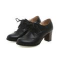 Women's Heels Pumps Oxfords Brogue Plus Size Vintage Shoes Party Outdoor Daily Color Block Summer Chunky Heel Round Toe Elegant Vacation Cute Leather Lace-up Black Light Grey Brown