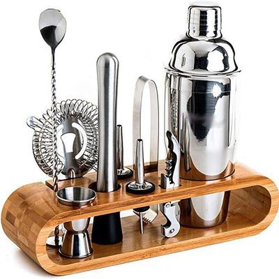 Insulated Cocktail Shaker Bartender Kit Cocktail Shaker Mixer Stainless Steel 350ml Bar Tool Set with Stylish Bamboo Stand Perfect Home Bartending Kit and Martini Cocktail Shaker Set