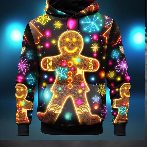 Christmas Men's Gingerbread Man 3D Hoodies Graphic Merry Fashion 3D Print Sports Outdoor Holiday Vacation Hoodies Yellow Orange Long Sleeve Hooded Print Front Pocket Spring Fall Designer shirt