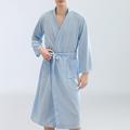 Men's Pajamas Robe Bathrobe Bath Robe Plain Stylish Casual Classic Home Waffle Fabric Comfort Breathable Soft V Neck Long Robe Pocket Spring Summer White Dark Blue