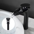 Waterfall Bathroom Sink Mixer Faucet Tall, Mono Wash Basin Single Handle Taps Deck Mounted, Washroom with Hot and Cold Hose Monobloc Vessel Water Brass Tap